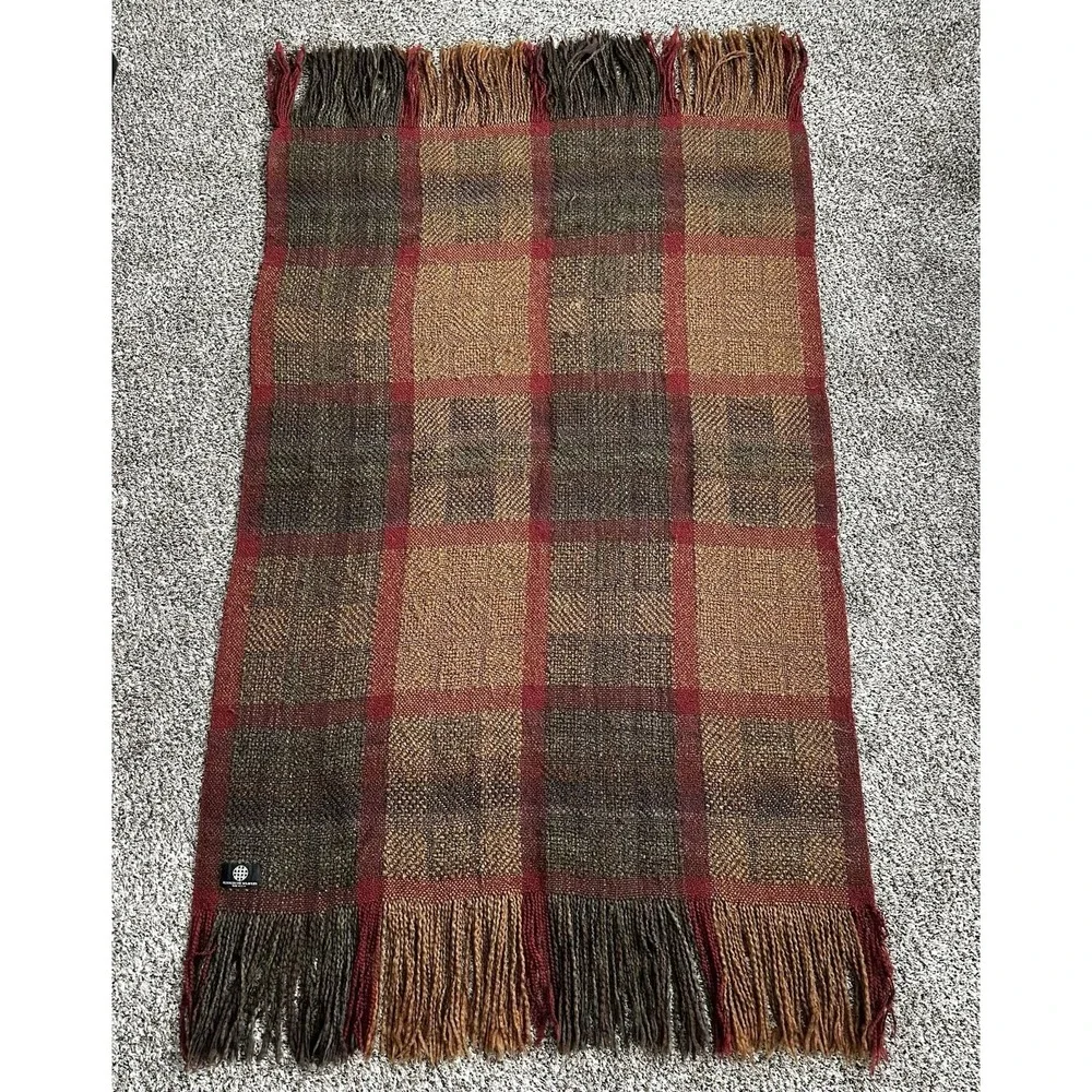 Kennebunk Weavers Woven Throw Blanket Made In The USA 39x68 Fringe Green Brown